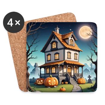 Maison hantée d’Halloween à la pleine lune pierres tombales citrouille - Dessous de verre (lot de 4) - blanc - Devant