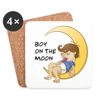 Bébé garçon endormi sur le croissant de lune - Dessous de verre (lot de 4) - blanc - Devant