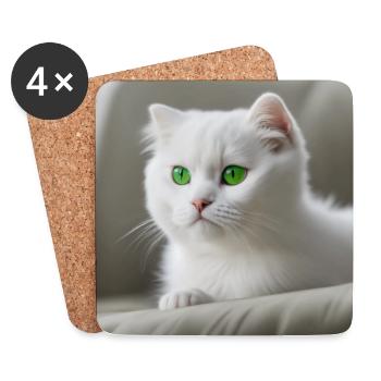 cat green eyes - Coasters (set of 4) - white - Front