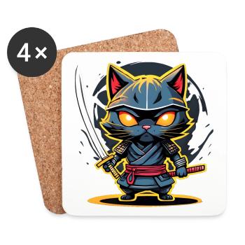 Ninja cat #5 - Coasters (set of 4) - white - Front