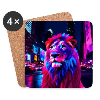 Löwe Neon - Untersetzer (4er-Set) - Weiß - Vorne