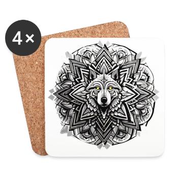 Wolf Mandala Indianer Design - Untersetzer (4er-Set) - Weiß - Vorne