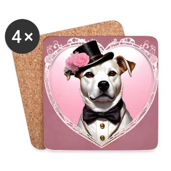 Chien de conception d’art steampunk avec chapeau et noeud papillon - Dessous de verre (lot de 4) - blanc - Devant