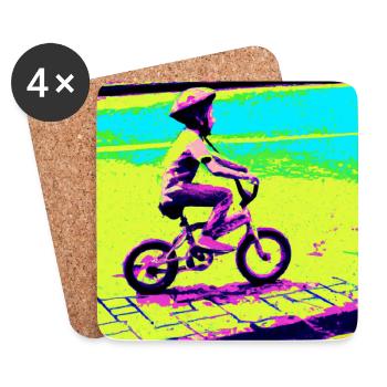 Kinderfahrrad, zitrone, rosa, grün, blau - Untersetzer (4er-Set) - Weiß - Vorne