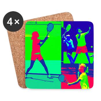 Joueurs de tennis sur le court - Dessous de verre (lot de 4) - blanc - Devant