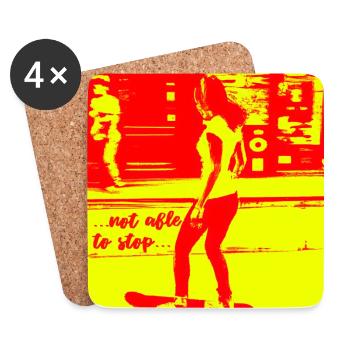 Fille faisant du skateboard dans la rue - Dessous de verre (lot de 4) - blanc - Devant