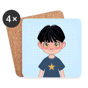 Manga Junge Chibi Figur - Untersetzer (4er-Set) - Weiß - Vorne