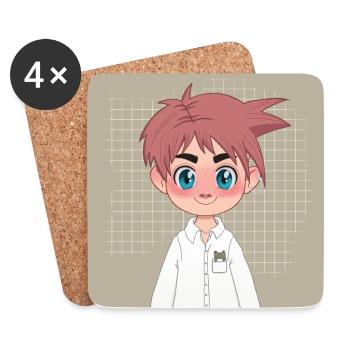 Manga Junge Chibi Figur braune Haare - Untersetzer (4er-Set) - Weiß - Vorne