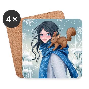 Première neige, jour d’hiver avec l’écureuil - Dessous de verre (lot de 4) - blanc - Devant