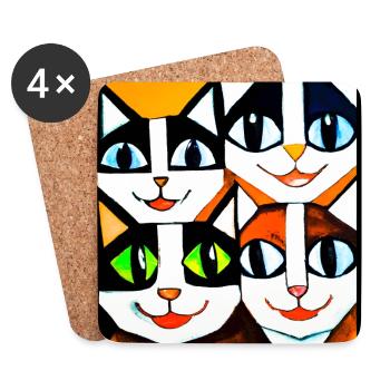 Visage de chat géométrique drôle avec de grands yeux - Dessous de verre (lot de 4) - blanc - Devant