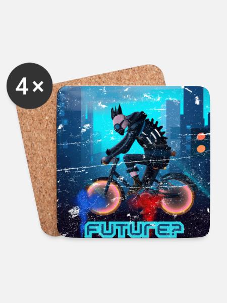 Future cyclist in cyberpunk style - Coasters (set of 4) - white