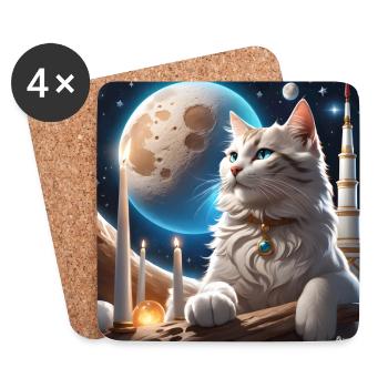 Katze im Mondlicht - Untersetzer (4er-Set) - Weiß - Vorne