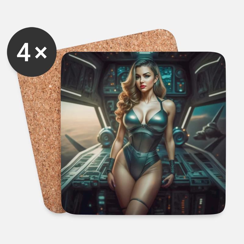 Weltraum-Pin-up - Untersetzer (4er-Set) - Weiß