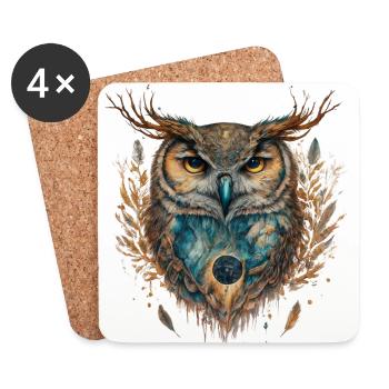 Hibou magique animal de pouvoir chamanique, intuition. - Dessous de verre (lot de 4) - blanc - Devant