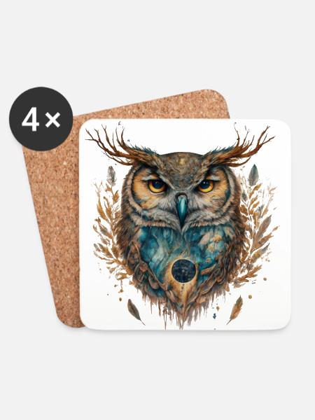 Magic owl shamanic power animal, intuition. - Coasters (set of 4) - white