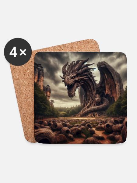 Drache in den Bergen - Untersetzer (4er-Set) - Weiß