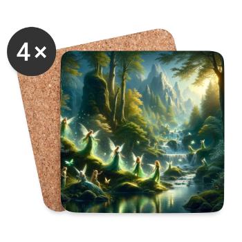 Elves in a magical mountain landscape - Coasters (set of 4) - white - Front