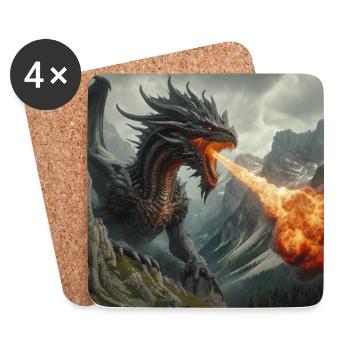 Feuerspeiender Drache in den Bergen - Untersetzer (4er-Set) - Weiß - Vorne