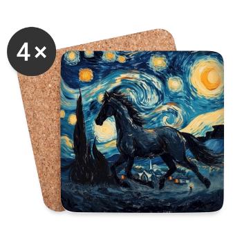pferd, tier, van gogh, sternenacht - Untersetzer (4er-Set) - Weiß - Vorne