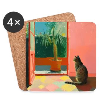katze, katzen, bunt, tier, geschenk, geschenkidee - Untersetzer (4er-Set) - Weiß - Vorne