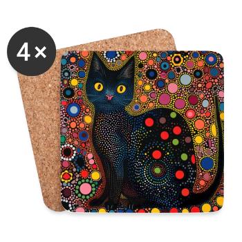 schwarze katze, katzen, bunt, tier, geschenk - Untersetzer (4er-Set) - Weiß - Vorne