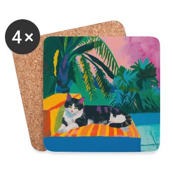 Cat, Cats Colorful, Animal, Gift, Gift Idea - Coasters (set of 4) - white - Front