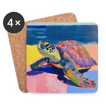 schildkröte, bunt, tier, geschenk, geschenkidee - Untersetzer (4er-Set) - Weiß - Vorne