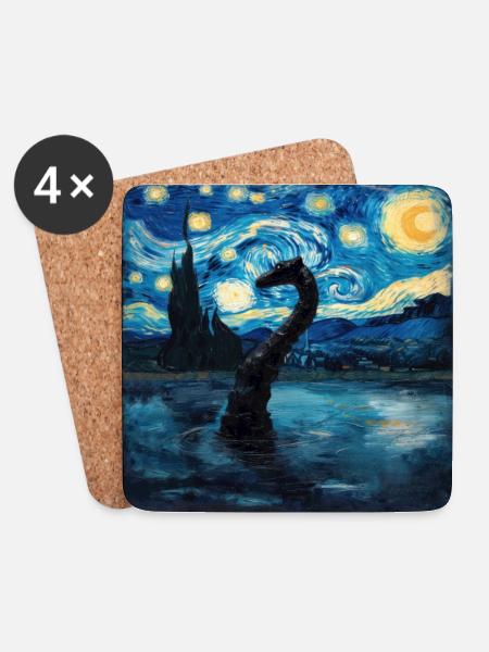 loch ness monster, nessie, van gogh, sternenacht - Untersetzer (4er-Set) - Weiß
