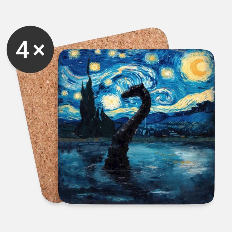 loch ness monster, nessie, van gogh, sternenacht - Untersetzer (4er-Set) - Weiß