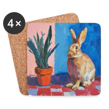 lapin, lapin, coloré, animal, cadeau - Dessous de verre (lot de 4) - blanc - Devant