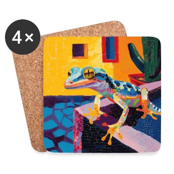 gecko, echsen, bunt, tier, geschenk, geschenkidee - Untersetzer (4er-Set) - Weiß - Vorne