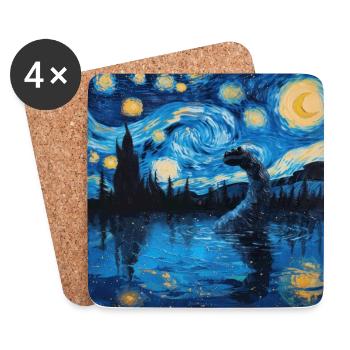 loch ness monster, nessie, van gogh, sternenacht - Untersetzer (4er-Set) - Weiß - Vorne