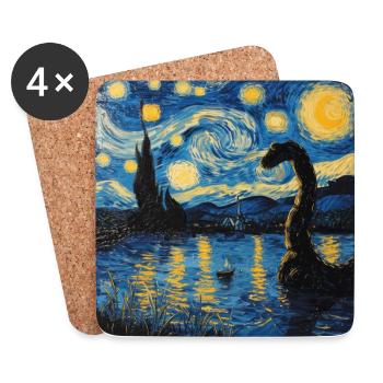 loch ness monster, nessie, van gogh, sternenacht - Untersetzer (4er-Set) - Weiß - Vorne