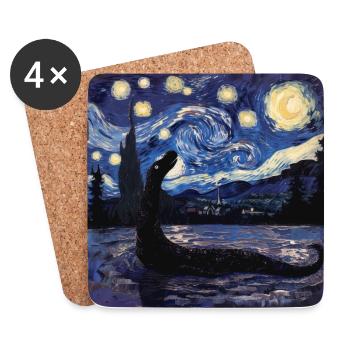 loch ness monster, nessie, van gogh, sternenacht - Untersetzer (4er-Set) - Weiß - Vorne