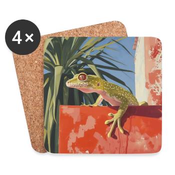 gecko, echse, bunt, tier, geschenk, geschenkidee - Untersetzer (4er-Set) - Weiß - Vorne