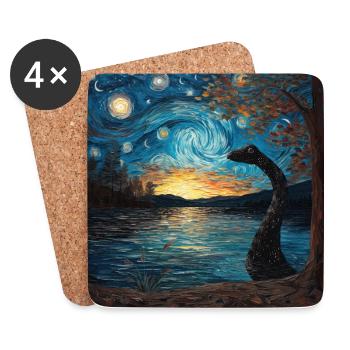 loch ness monster, nessie, van gogh, sternenacht - Untersetzer (4er-Set) - Weiß - Vorne
