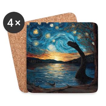 loch ness monster, nessie, van gogh, sternenacht - Untersetzer (4er-Set) - Weiß - Vorne
