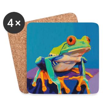 Frog, Colorful, Animal - Coasters (set of 4) - white - Front