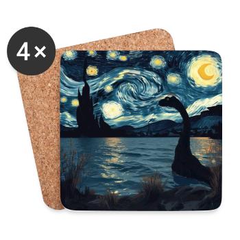 loch ness monster, nessie, van gogh, sternenacht - Untersetzer (4er-Set) - Weiß - Vorne