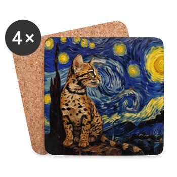 Ozelot, luchs, van gogh, sternennacht - Untersetzer (4er-Set) - Weiß - Vorne