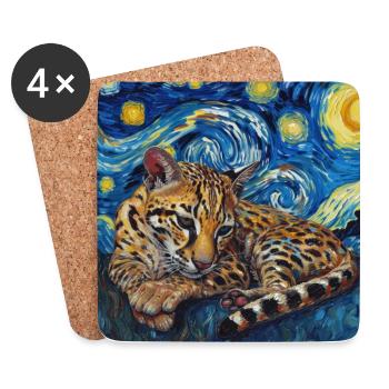 Ocelot, Lynx, Van Gogh, Starry Night - Coasters (set of 4) - white - Front