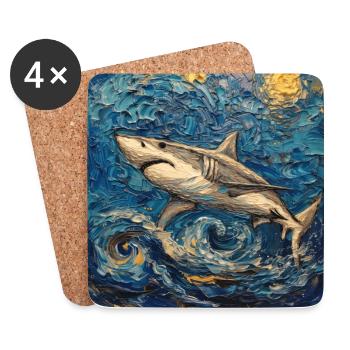 Requin, Requin, Poisson, Van Gogh, Nuit étoilée - Dessous de verre (lot de 4) - blanc - Devant
