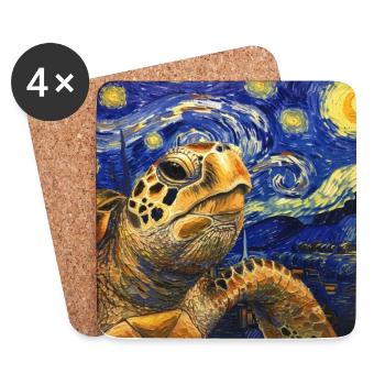 Turtle, Van Gogh, Starry Night - Coasters (set of 4) - white - Front
