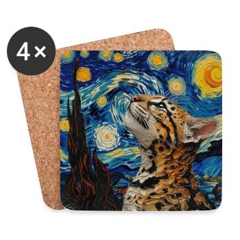 Ocelot, Lynx, Van Gogh, Nuit étoilée - Dessous de verre (lot de 4) - blanc - Devant