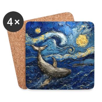 Whale Fish Van Gogh - Coasters (set of 4) - white - Front