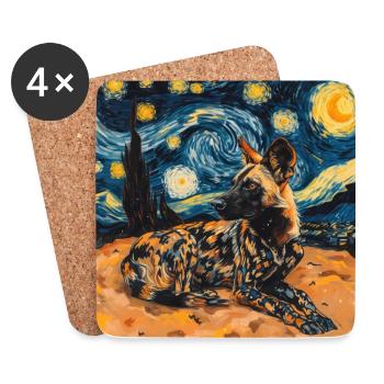 hyäne, van gogh, sternennacht - Untersetzer (4er-Set) - Weiß - Vorne