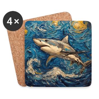Requin, Requin, Poisson, Van Gogh, Nuit étoilée - Dessous de verre (lot de 4) - blanc - Devant