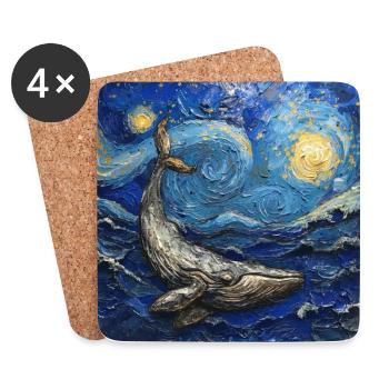 Whales, Fish, Ocean, Van Gogh, Starry Night - Coasters (set of 4) - white - Front