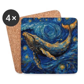 Whale Fish Van Gogh - Coasters (set of 4) - white - Front