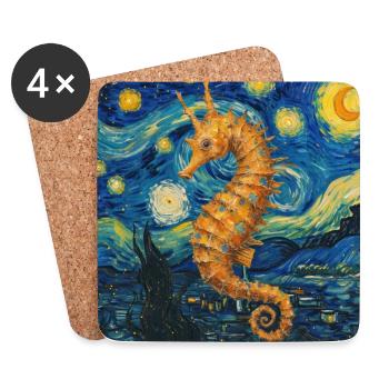 seepferd, seepferdchen van gogh, sternennacht - Untersetzer (4er-Set) - Weiß - Vorne